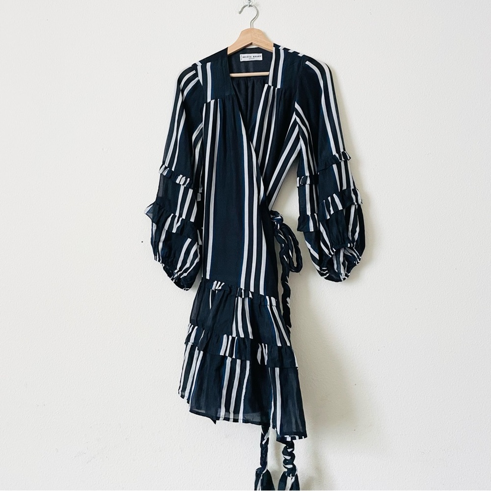 Apiece Apart New York SMALL Zarza Ruffle Wrap mini dress in Prado Stripe - Picture 3 of 7